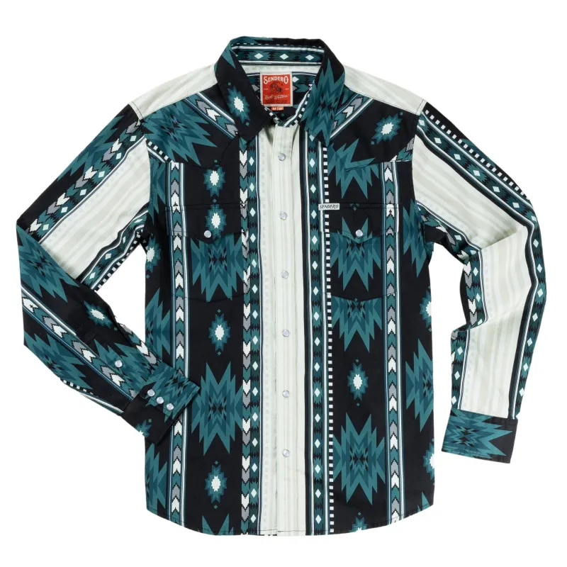 The Wyatt Pearl Snap Long Sleeve Serape Shirt - The Oasis Western Stripe made by Sendero Provisions CO
