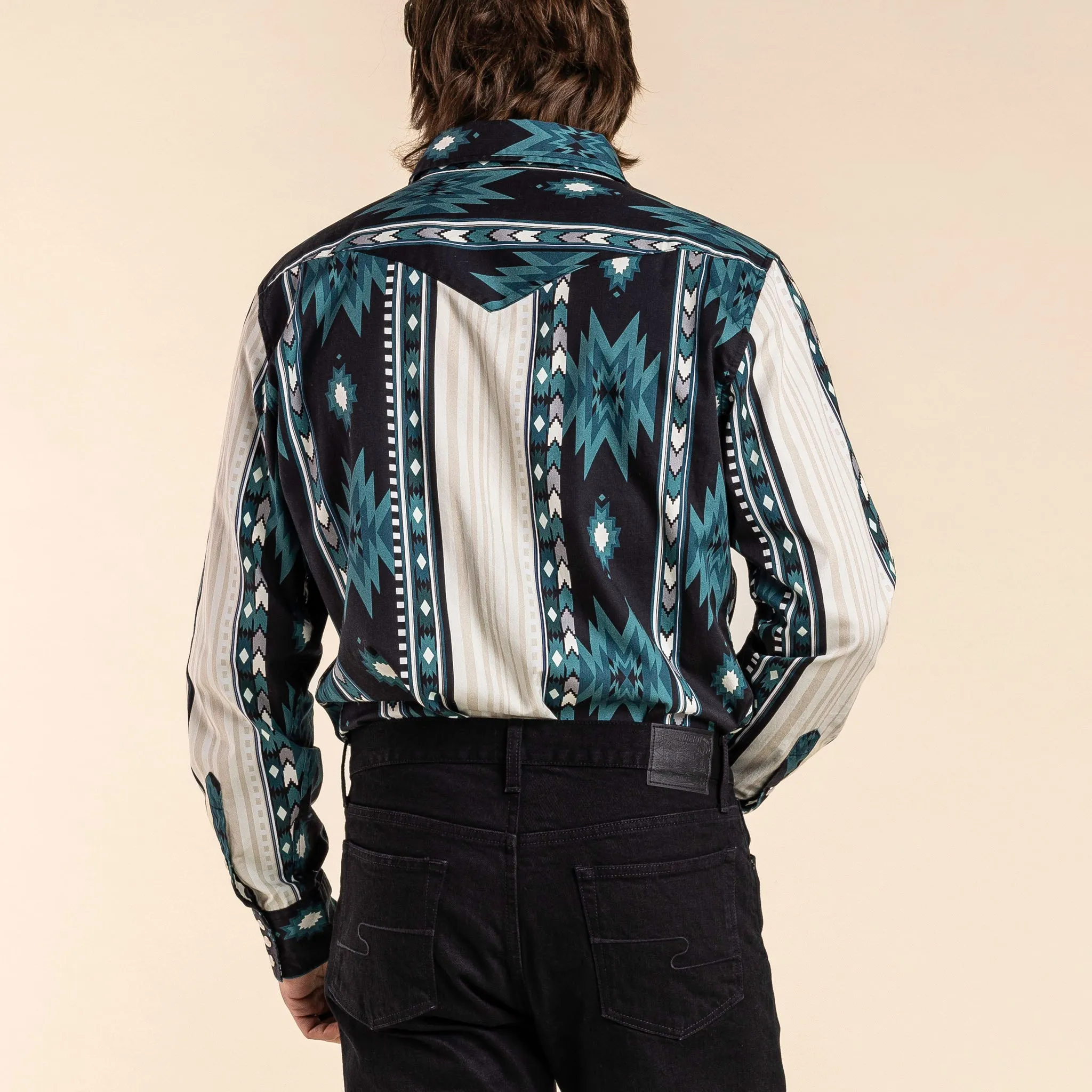The Wyatt Pearl Snap Long Sleeve Serape Shirt - The Oasis Western Stripe sold by Sendero Provisions CO product image thumbnail 4