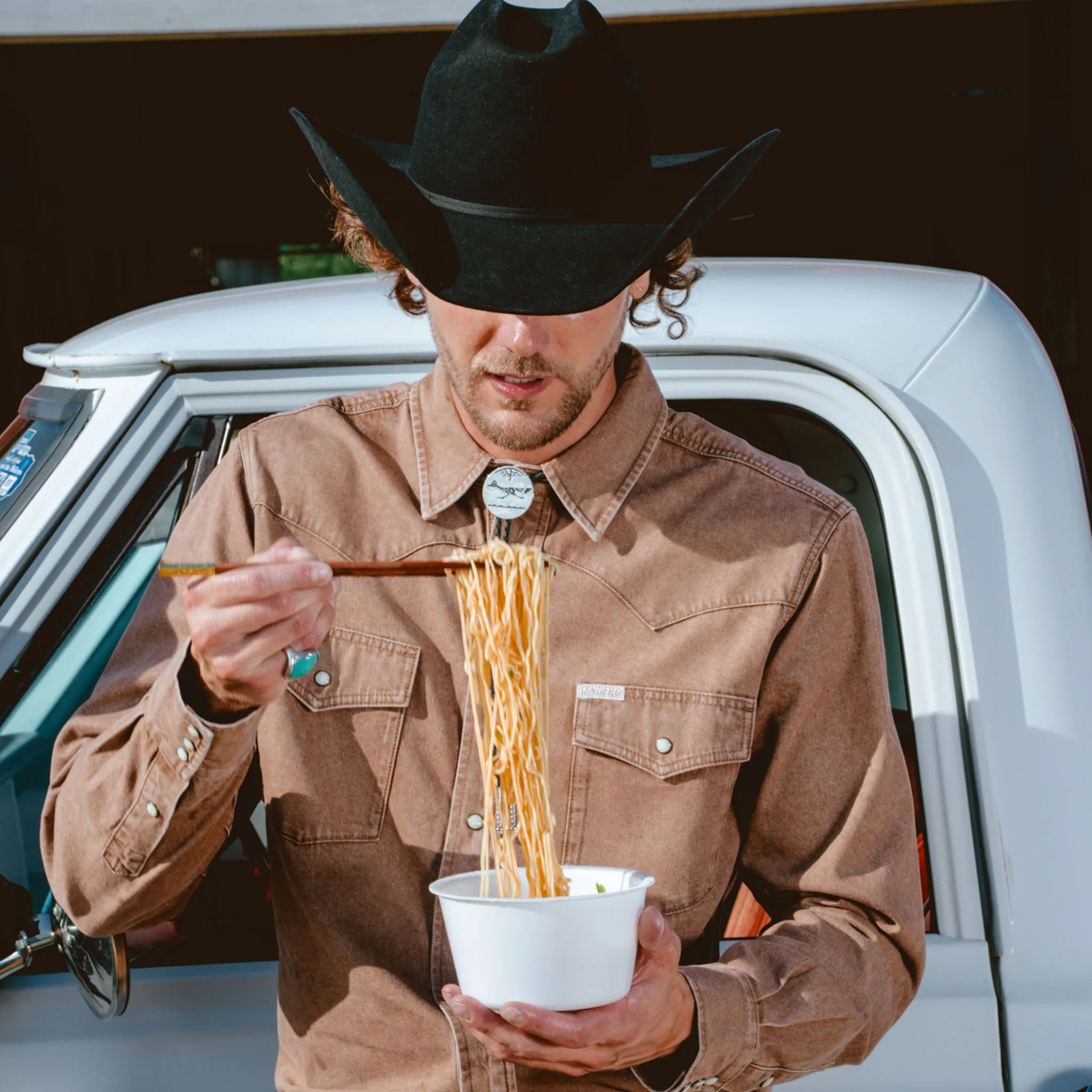 The Wyatt Pearl Snap Long Sleeve Denim Shirt - Faded Brown sold by Sendero Provisions CO product image thumbnail 2