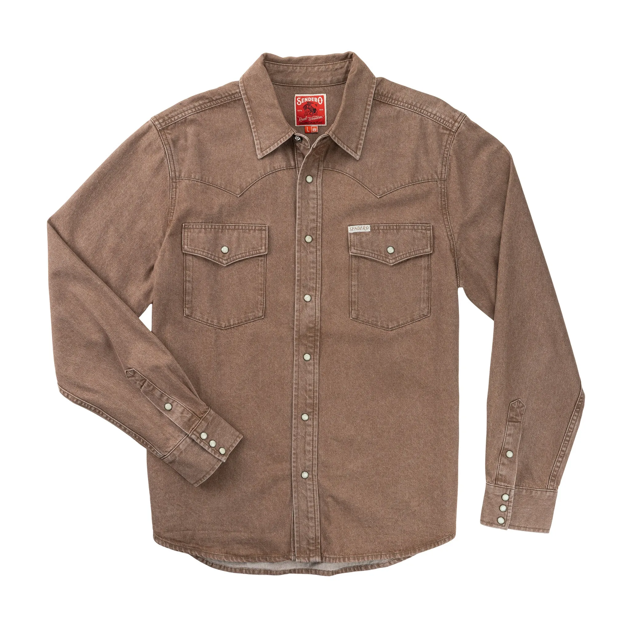 The Wyatt Pearl Snap Long Sleeve Denim Shirt - Faded Brown sold by Sendero Provisions CO