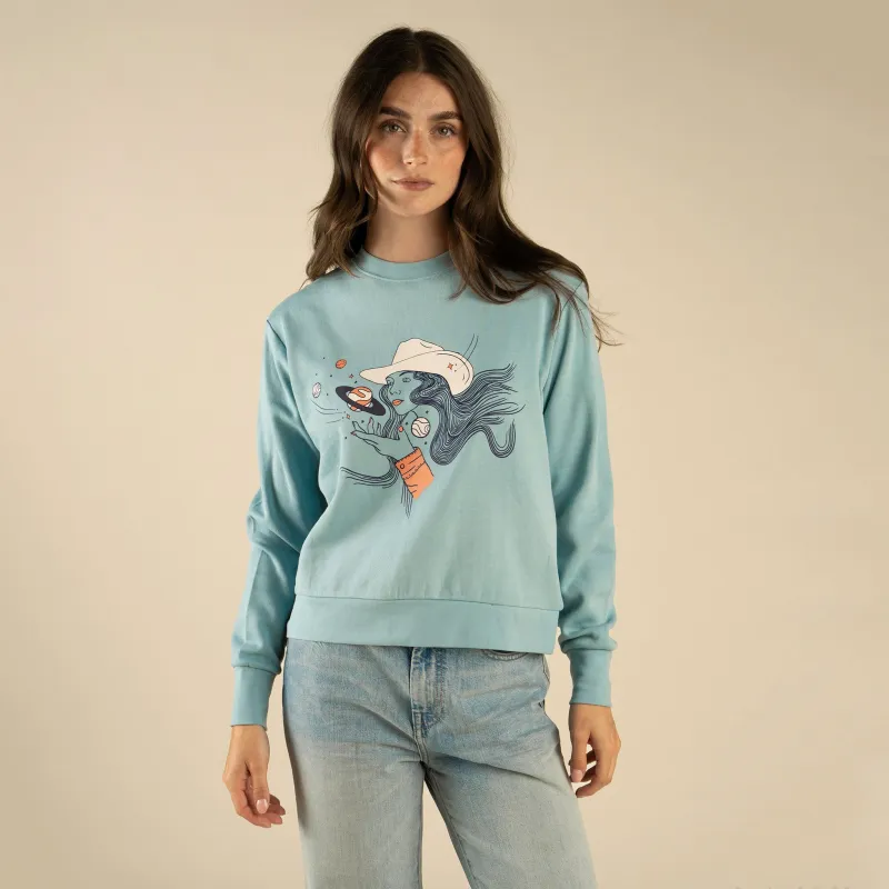 Cosmic Cowgirl Women's Sweatshirt - Sterling Blue made by Sendero Provisions CO