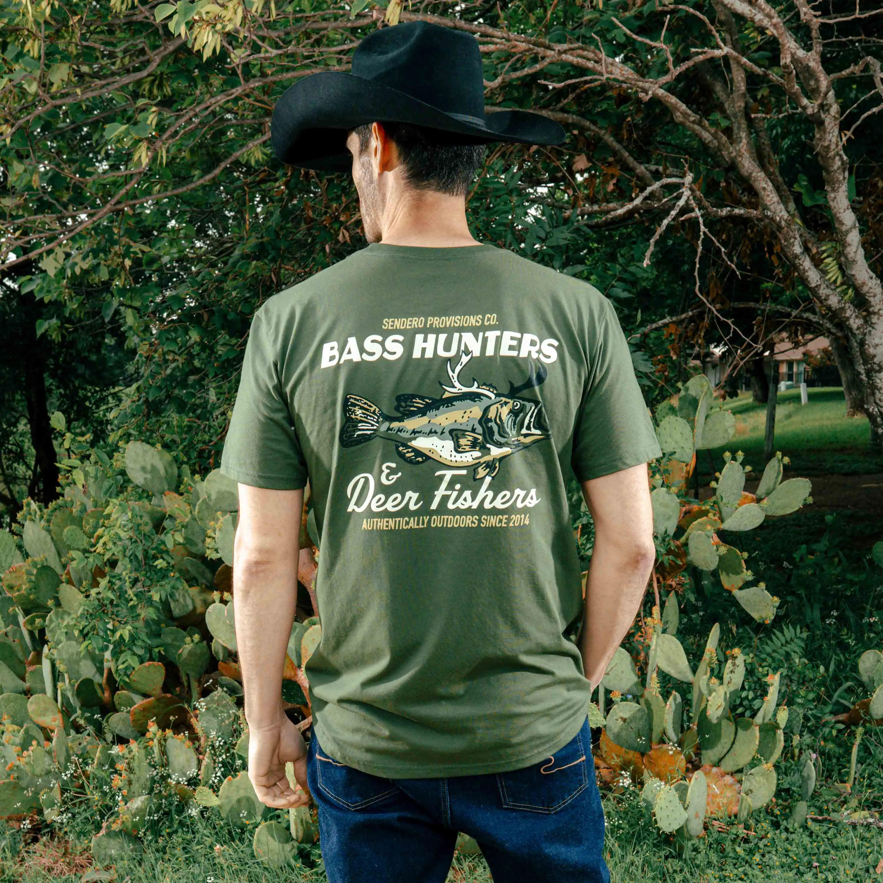 Deer Fishers T-Shirt - Army Green sold by Sendero Provisions CO product image thumbnail 2