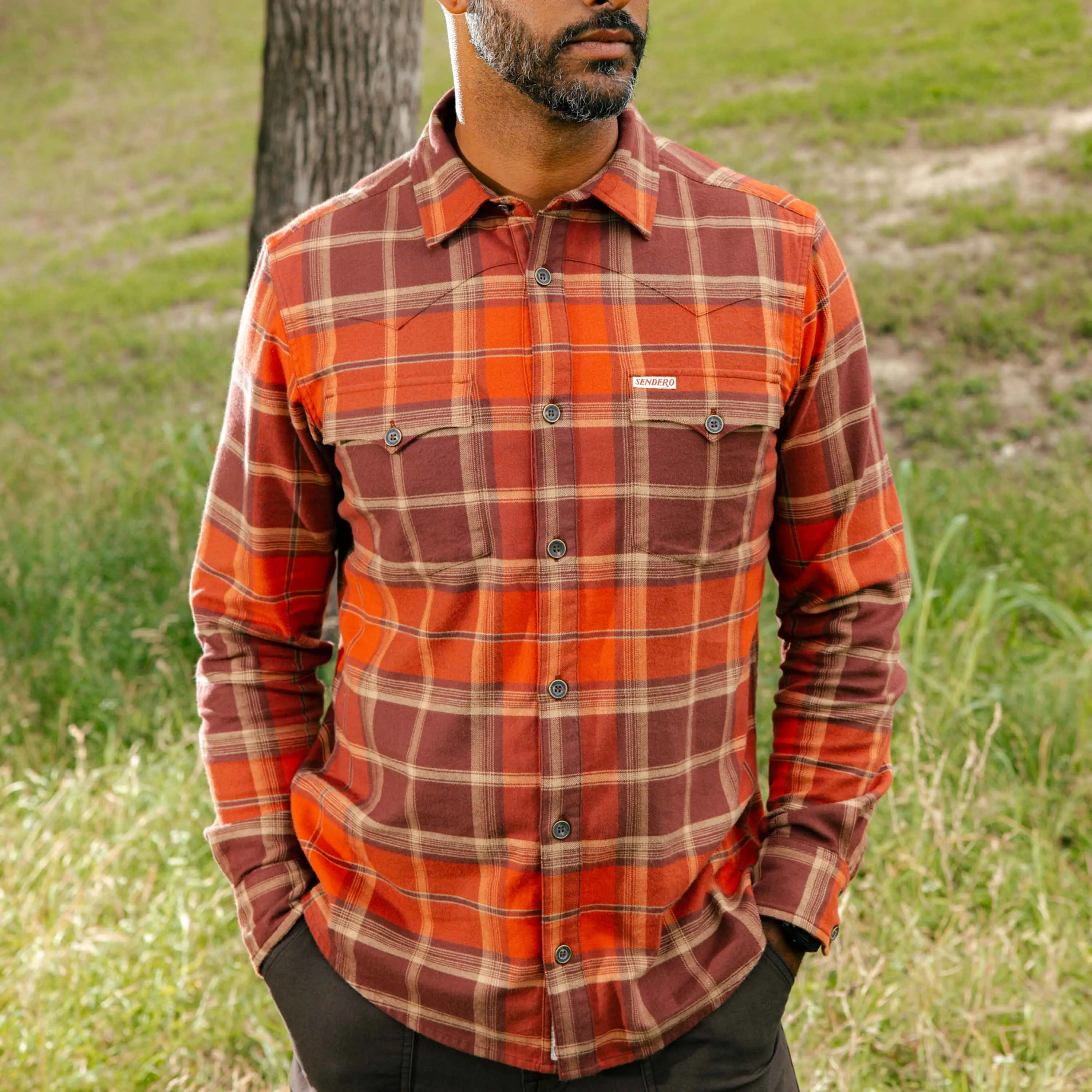 Durango Flannel - Lightweight Stretch - Moab Plaid - Redrock sold by Sendero Provisions CO product image thumbnail 2