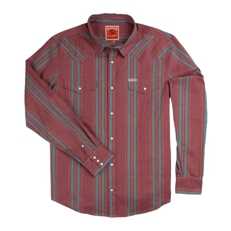 The Wyatt Pearl Snap Long Sleeve Print Shirt - Miles City Stripe - Clay made by Sendero Provisions CO