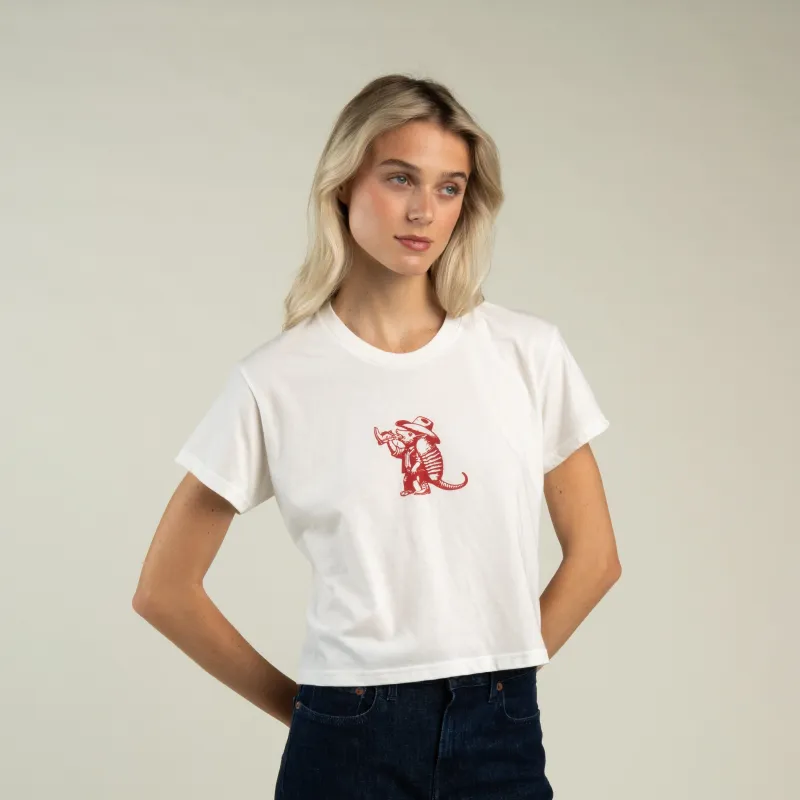 Armadillo Boxy Tee - Vintage White/Red Center Print made by Sendero Provisions CO