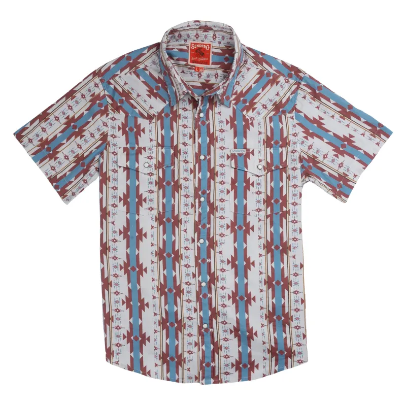 The Wyatt Pearl Snap Short Sleeve Print Shirt - Cienega Stripe - Clay made by Sendero Provisions CO