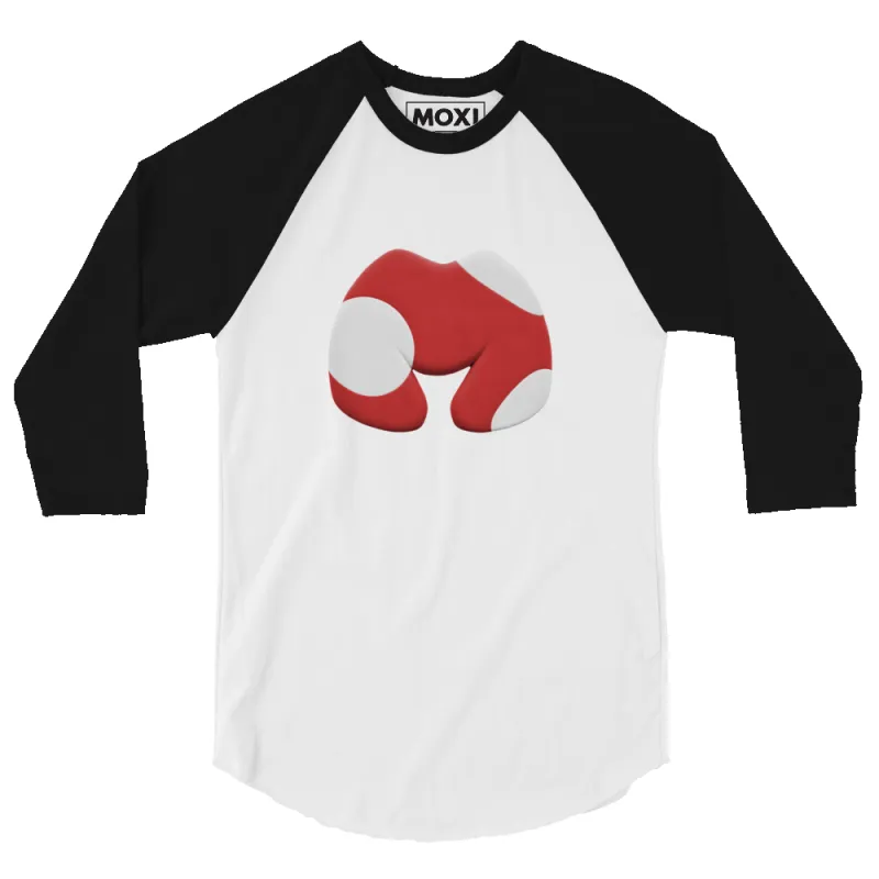 M Mushroom Logo 3/4 sleeve raglan shirt made by Moxi Skates