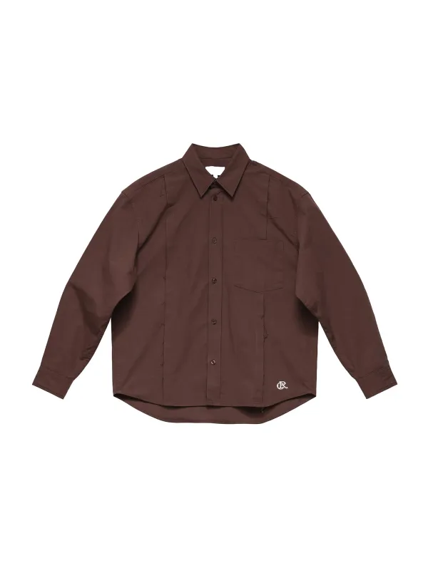 6CRAYON Patchwork Basic Brown Cotton Poplin Embroidered Shirt made by 6cRAyon
