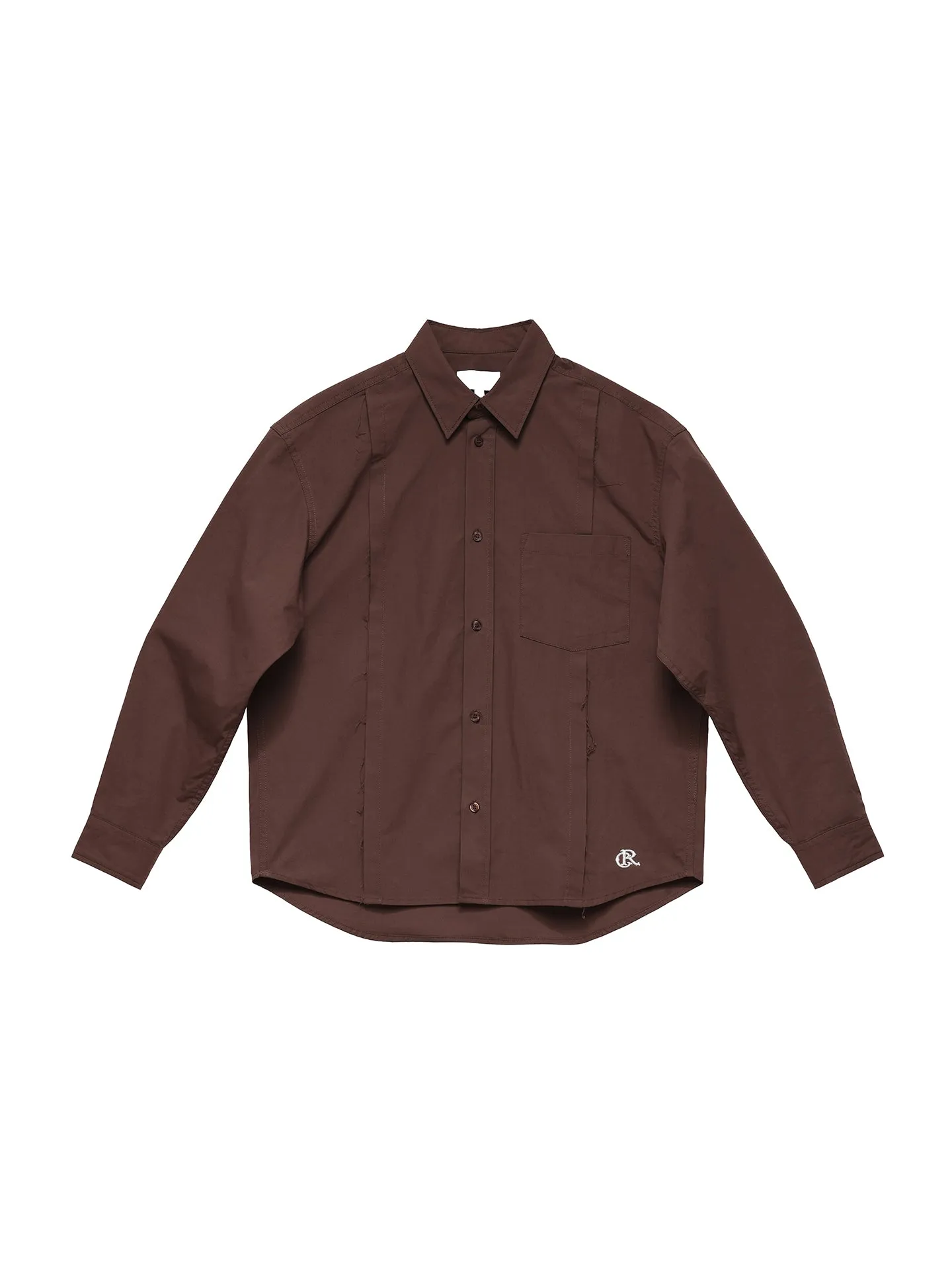 6CRAYON Patchwork Basic Brown Cotton Poplin Embroidered Shirt sold by 6cRAyon