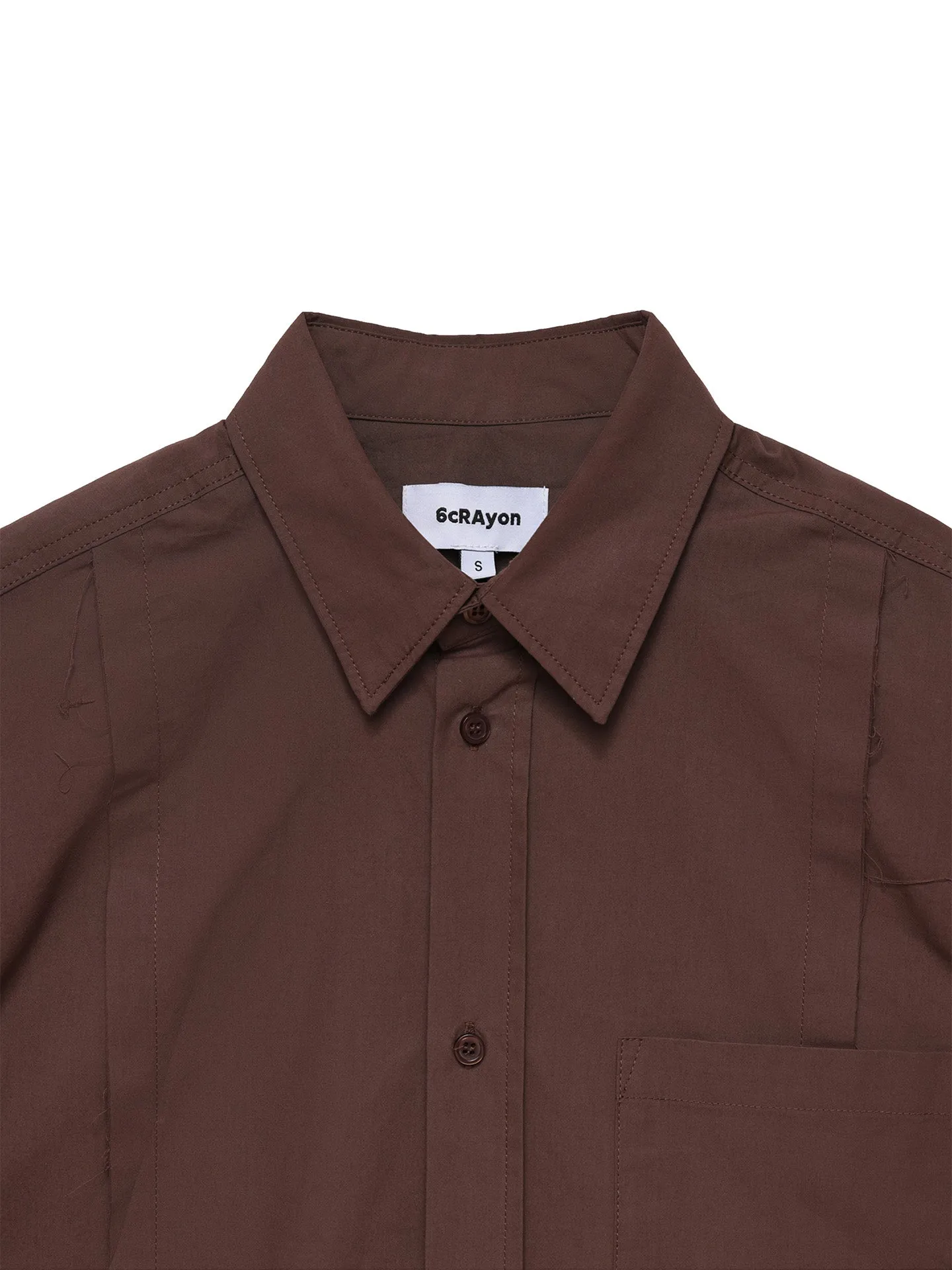6CRAYON Patchwork Basic Brown Cotton Poplin Embroidered Shirt sold by 6cRAyon product image thumbnail 5