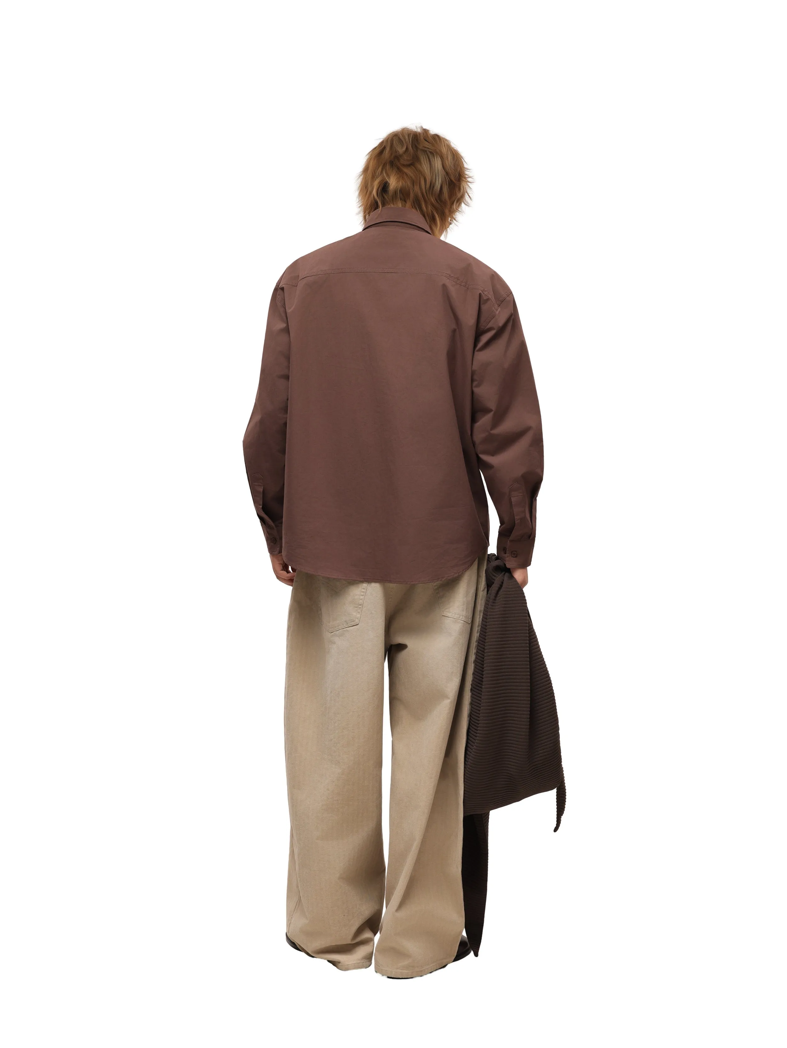 6CRAYON Patchwork Basic Brown Cotton Poplin Embroidered Shirt sold by 6cRAyon product image thumbnail 4