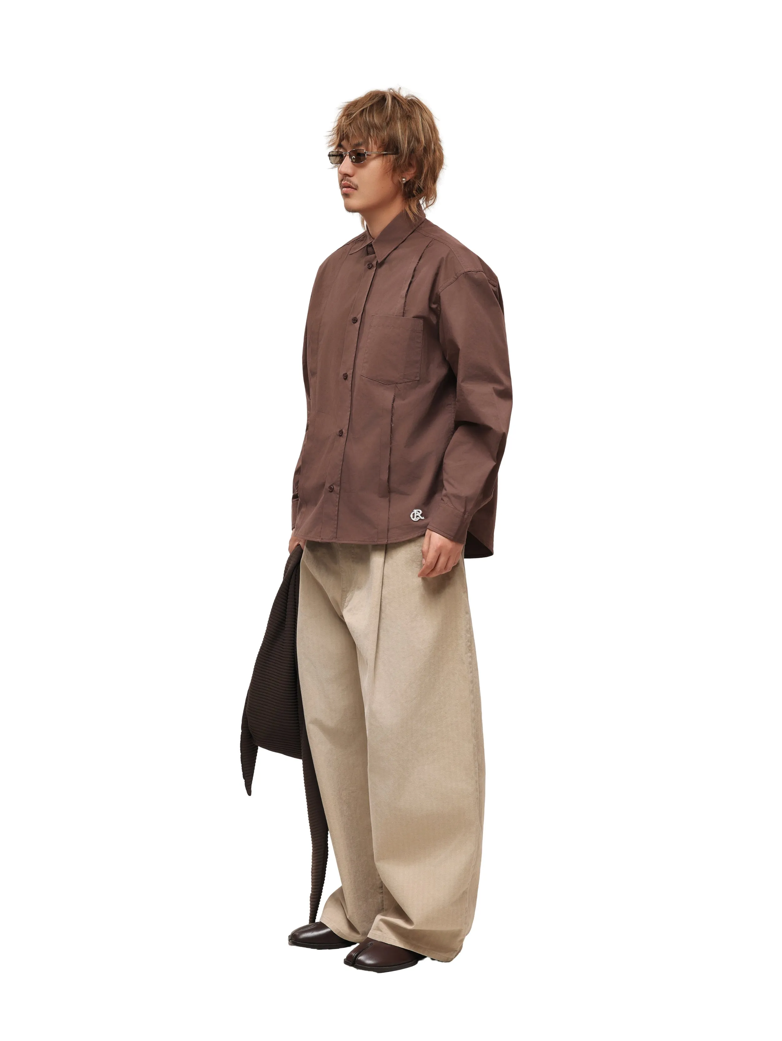 6CRAYON Patchwork Basic Brown Cotton Poplin Embroidered Shirt sold by 6cRAyon product image thumbnail 2