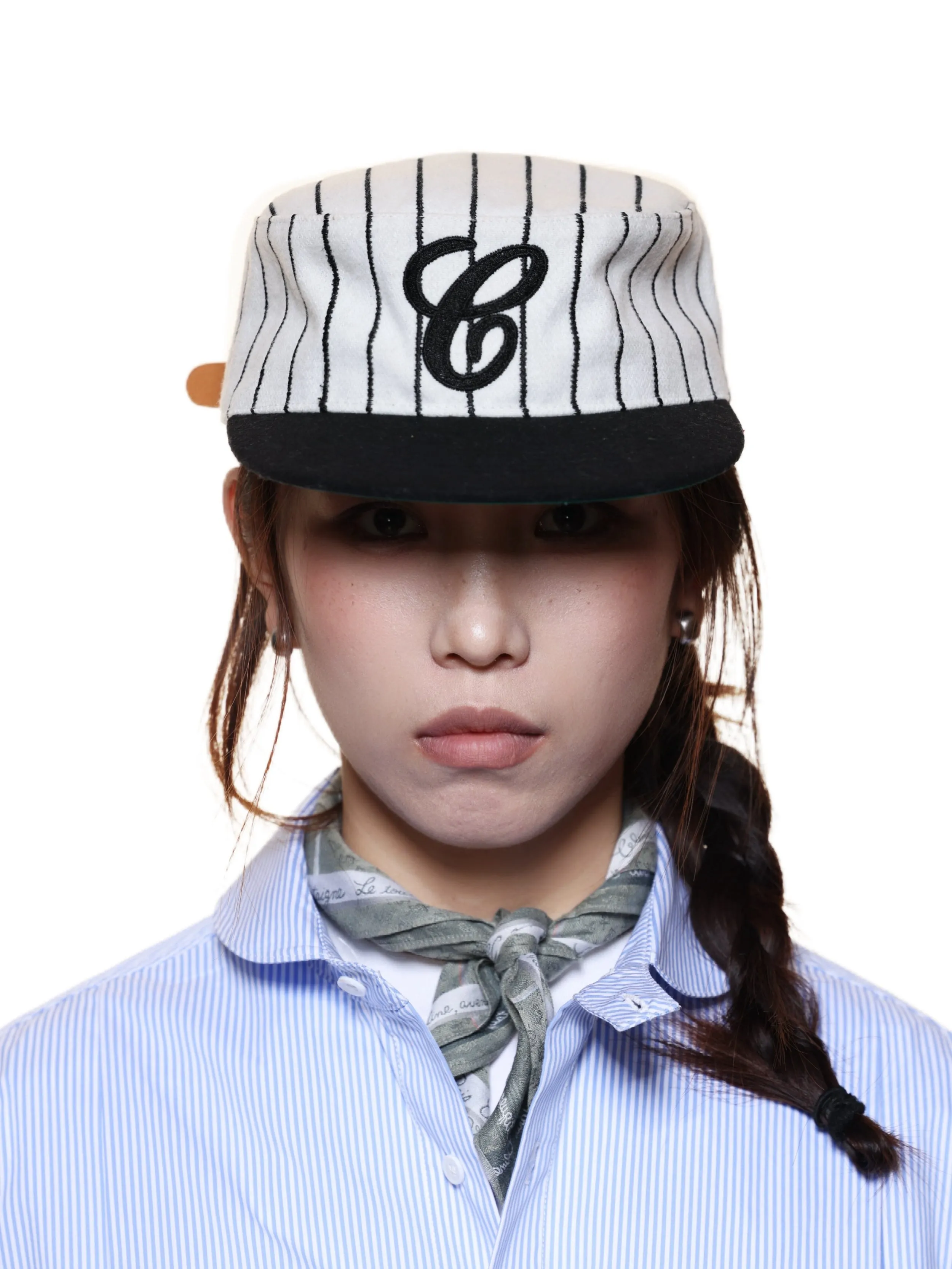 6CRAYON Retro Flat Top Baseball Cap - Striped Wool Blend with Embroidered Letters sold by 6cRAyon product image thumbnail 5