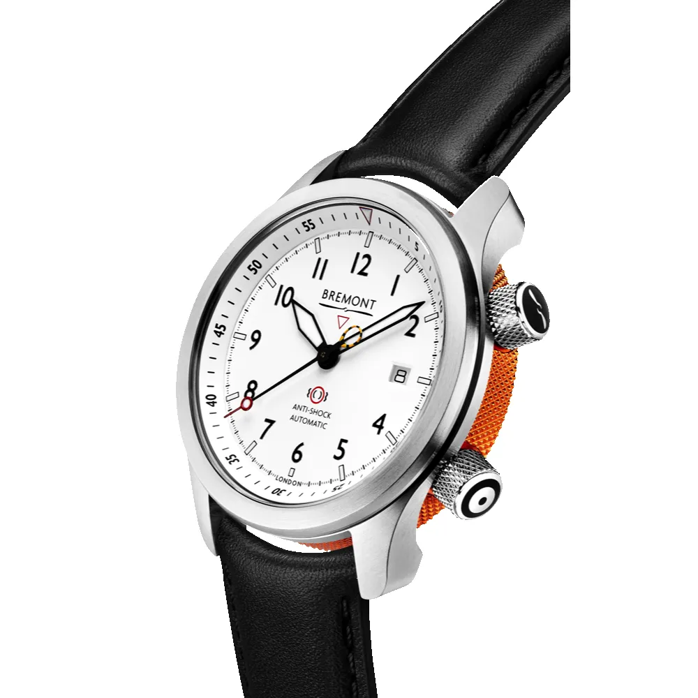 MBII Custom Stainless Steel, White Dial with Orange Barrel & Open Case Back sold by Bremont product image thumbnail 5