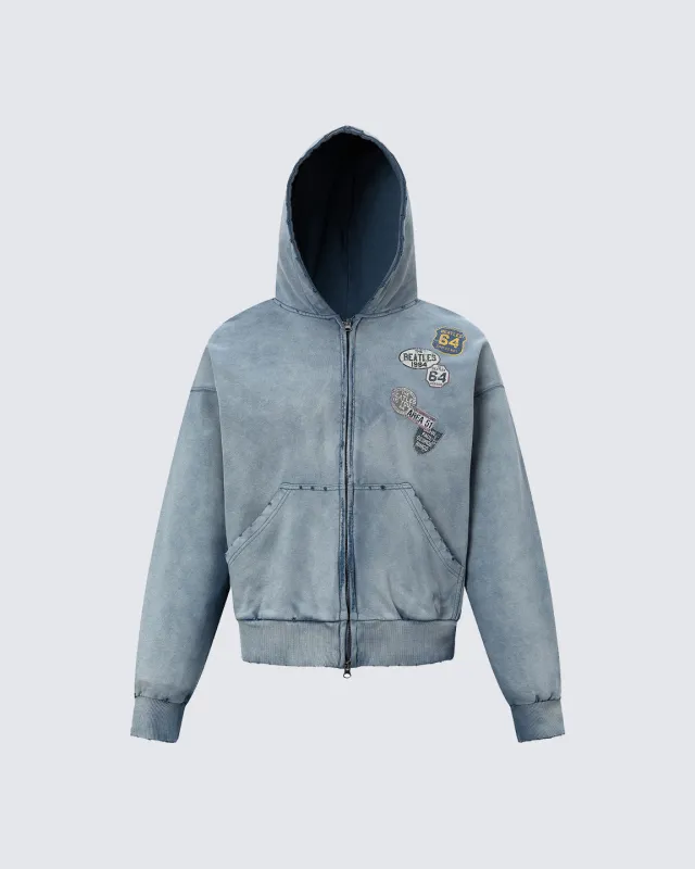 Washed Denim-Tone Zip Hoodie sold by KIIKIO