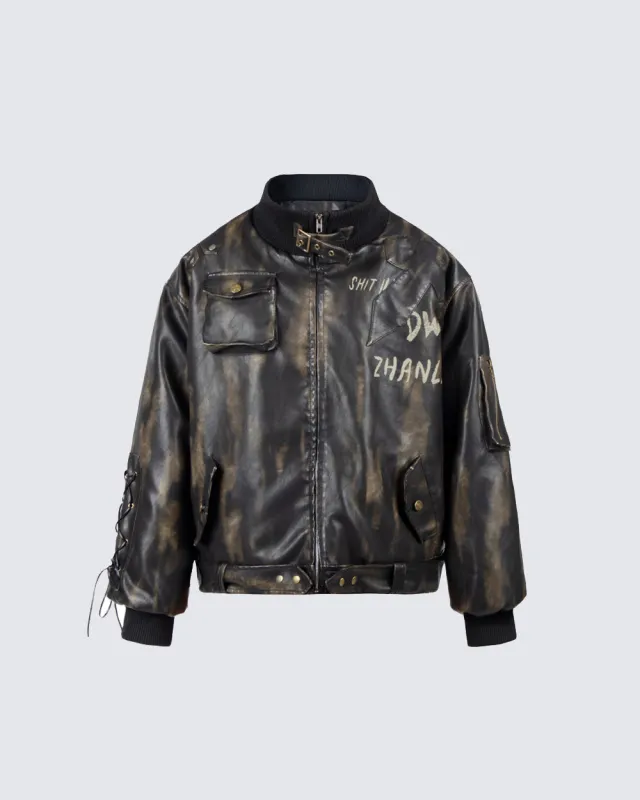 Heavy Design Distressed Bomber Jacket sold by KIIKIO