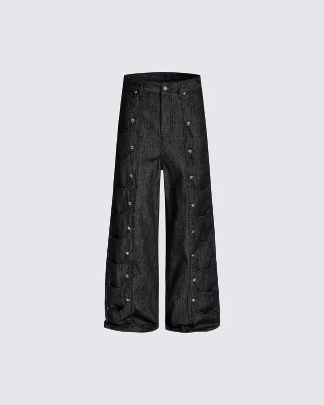 Retro Multi-Pocket Wide-Leg Denim Pants sold by KIIKIO