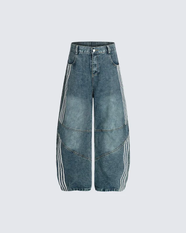 Striped Panel Wide-Leg Denim Pants made by KIIKIO