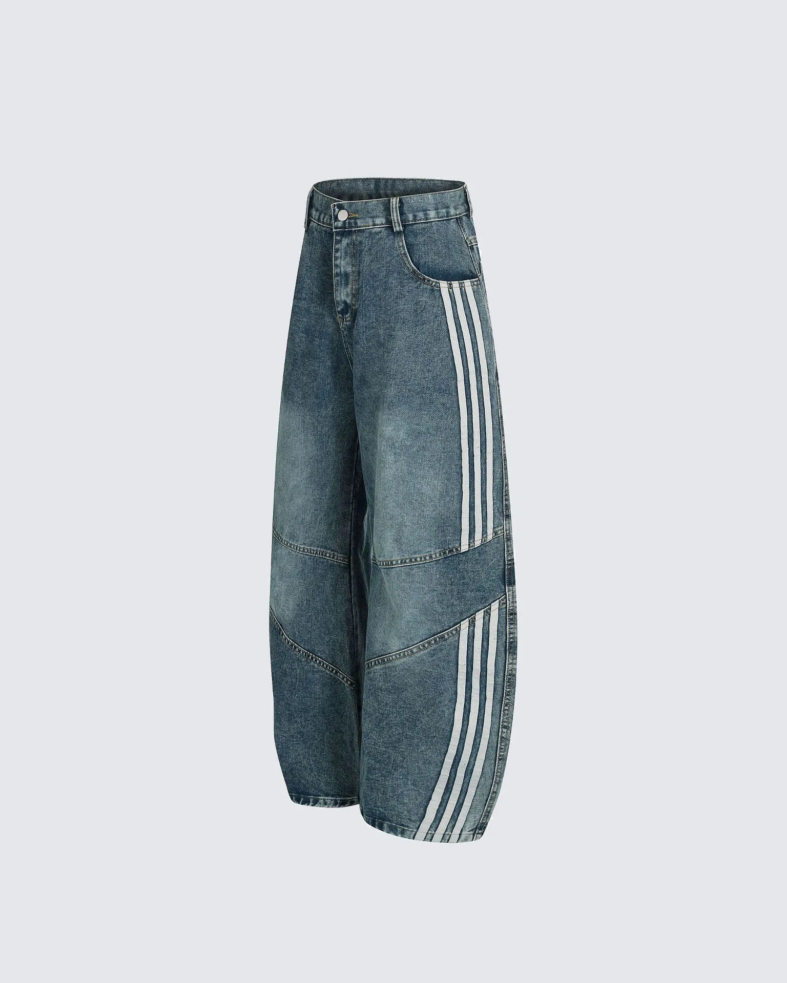 Striped Panel Wide-Leg Denim Pants sold by KIIKIO product image thumbnail 3