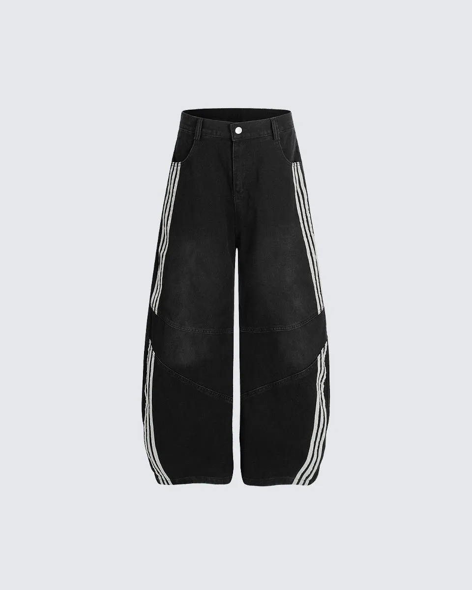 Striped Panel Wide-Leg Denim Pants sold by KIIKIO product image thumbnail 2