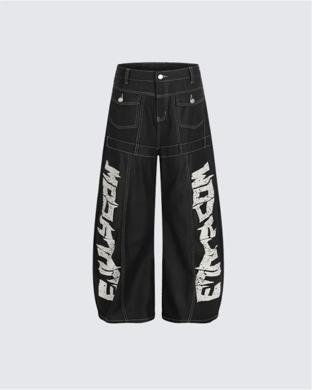 Bold Letter Print Wide-Leg Pants sold by KIIKIO
