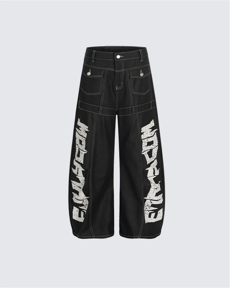 Bold Letter Print Wide-Leg Pants sold by KIIKIO