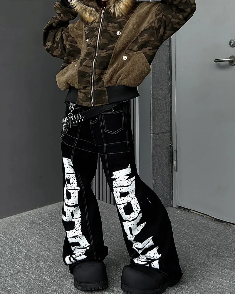 Bold Letter Print Wide-Leg Pants sold by KIIKIO product image thumbnail 2