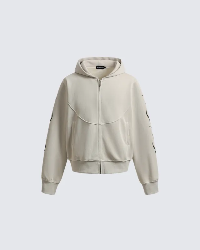 Embroidered Graphic Zip-Up Hoodie sold by KIIKIO