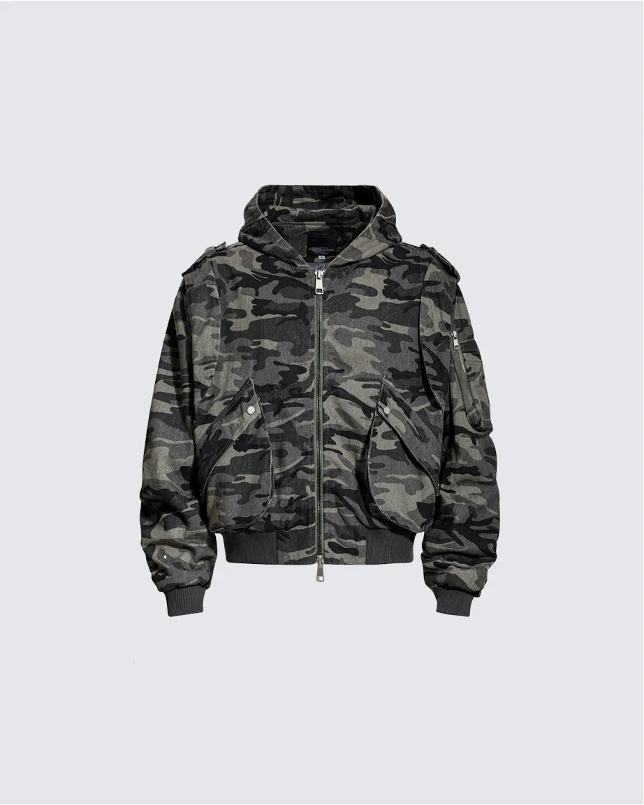 Camouflage Hooded Cargo Jacket sold by KIIKIO