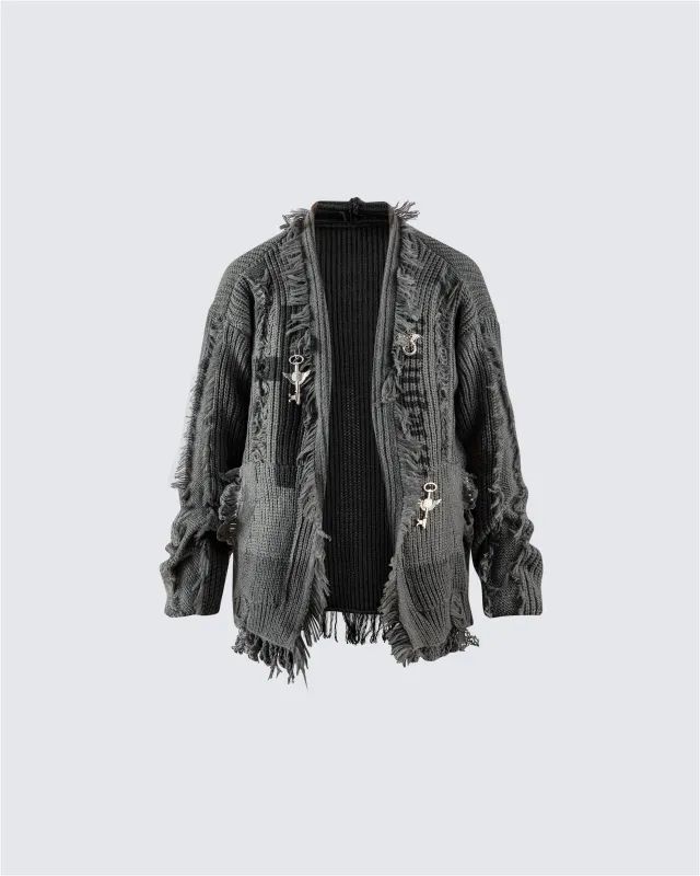 Distressed Knit Open-Front Cardigan sold by KIIKIO