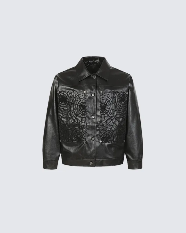 Faux Leather Jacket with Spiderweb Panels made by KIIKIO