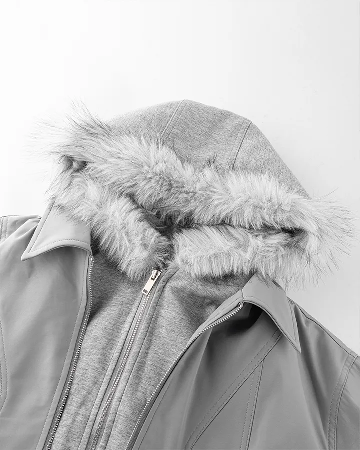 Silver Gray Faux Fur-Lined Hooded Jacket sold by KIIKIO product image thumbnail 3