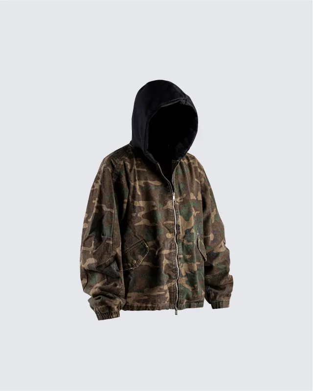 Camouflage Hooded Zip Jacket sold by KIIKIO