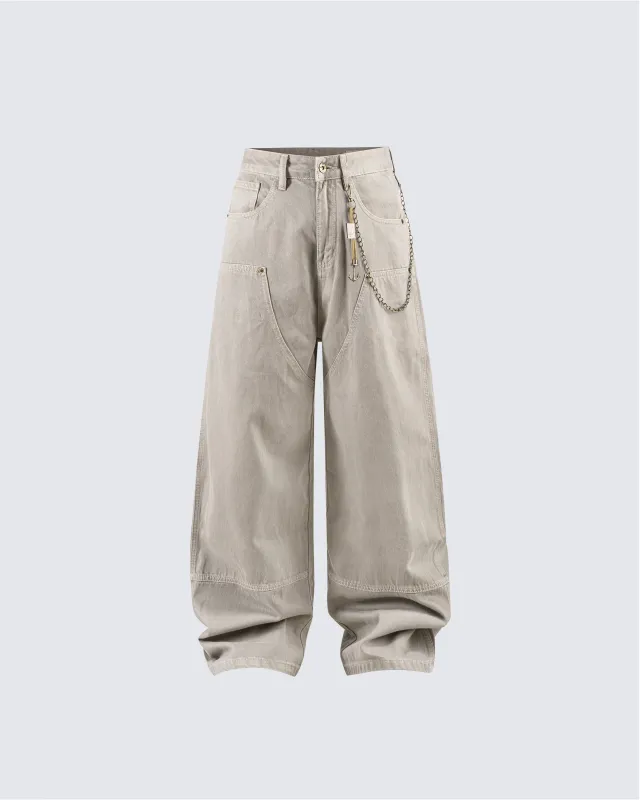 Khaki Wide-Leg Utility Pants sold by KIIKIO