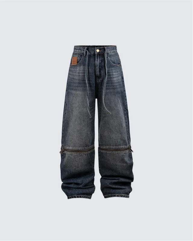Zip-Off Panel Wide-Leg Denim Pants sold by KIIKIO