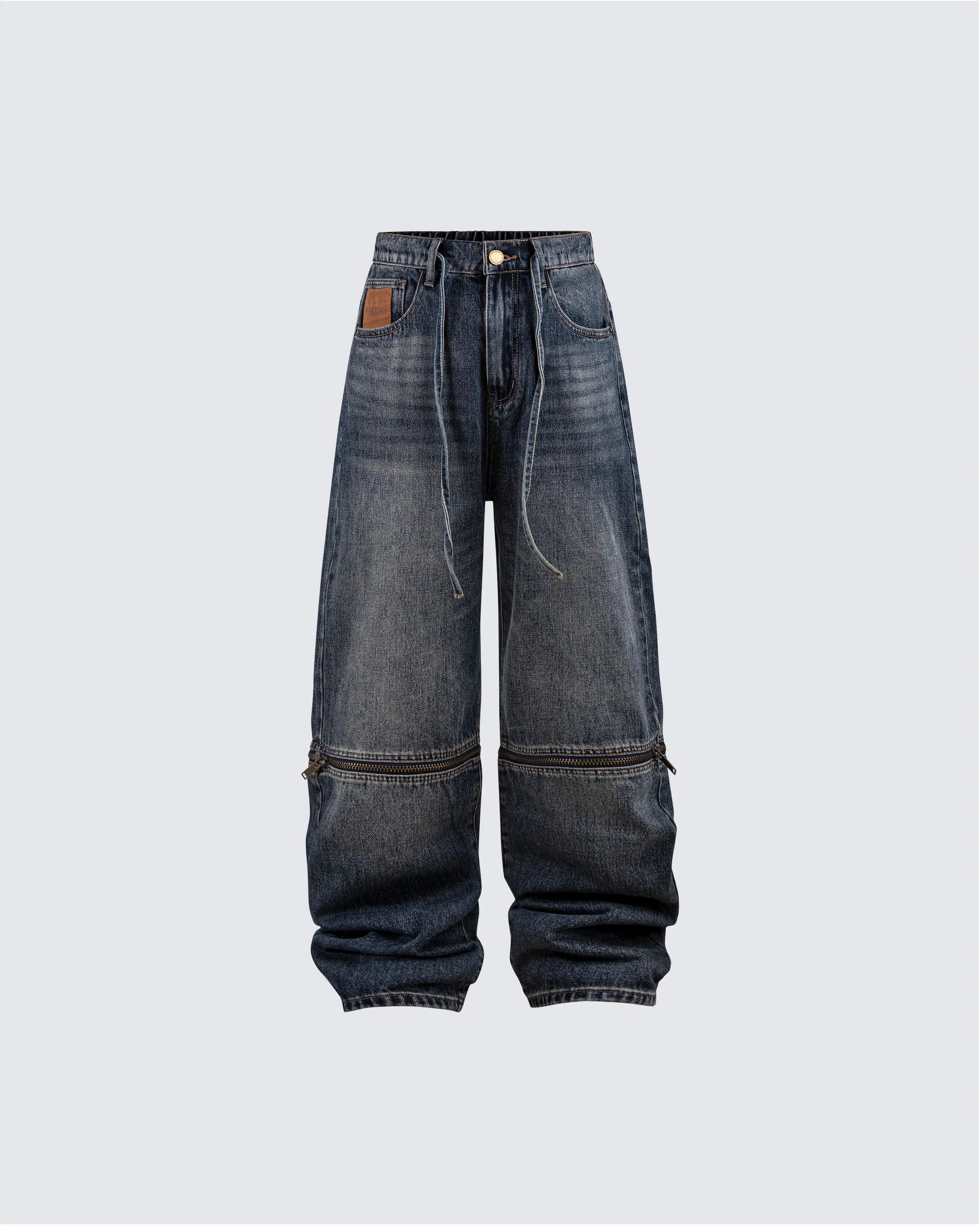 Zip-Off Panel Wide-Leg Denim Pants sold by KIIKIO