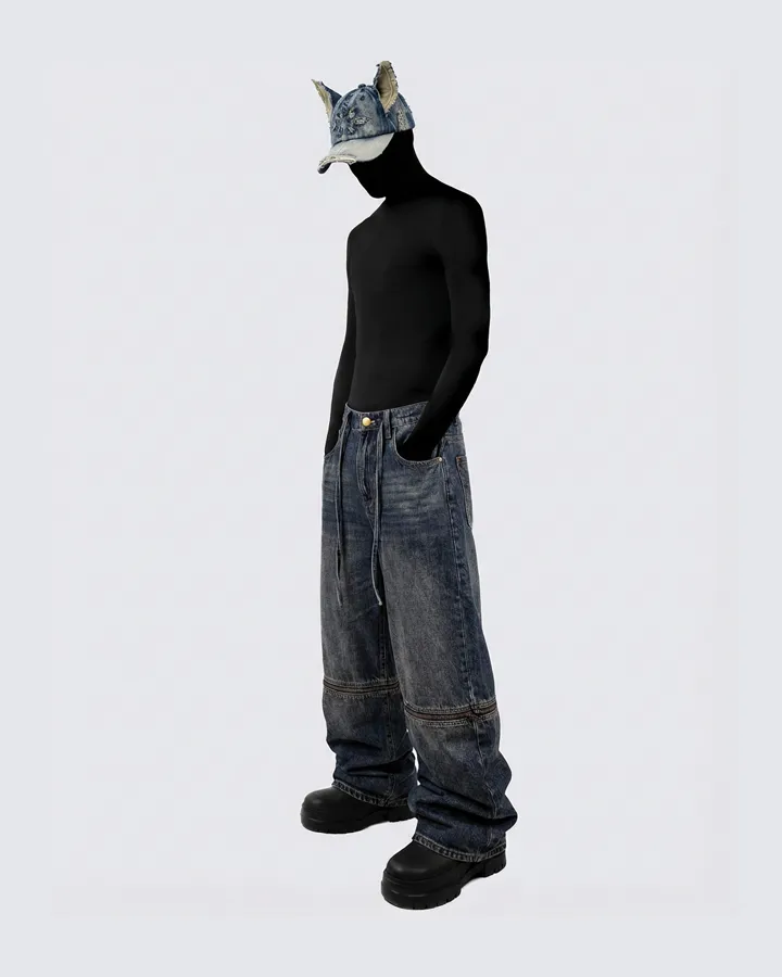 Zip-Off Panel Wide-Leg Denim Pants sold by KIIKIO product image thumbnail 2