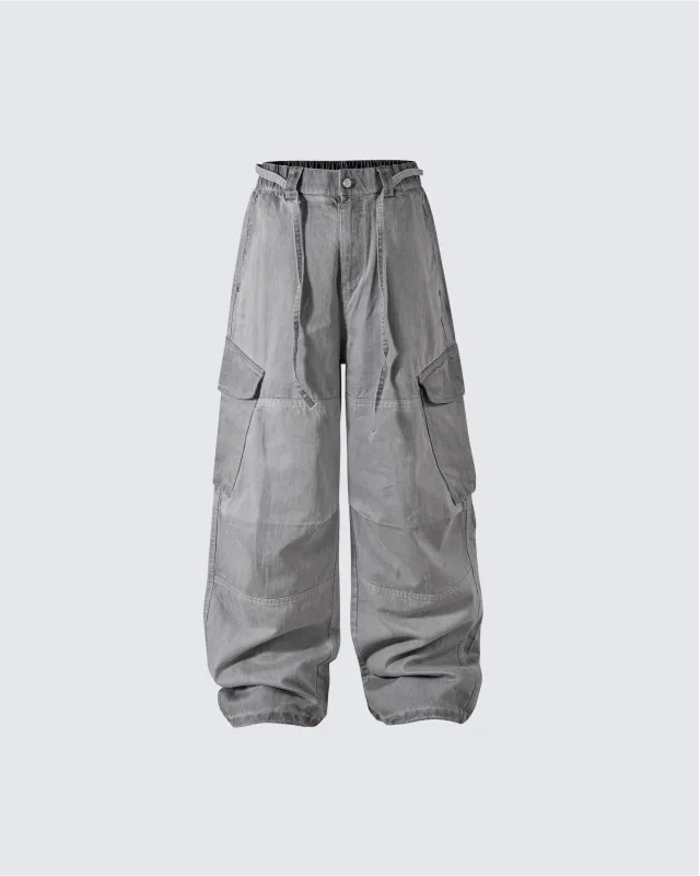 Washed Grey Multi-Pocket Cargo Pants sold by KIIKIO