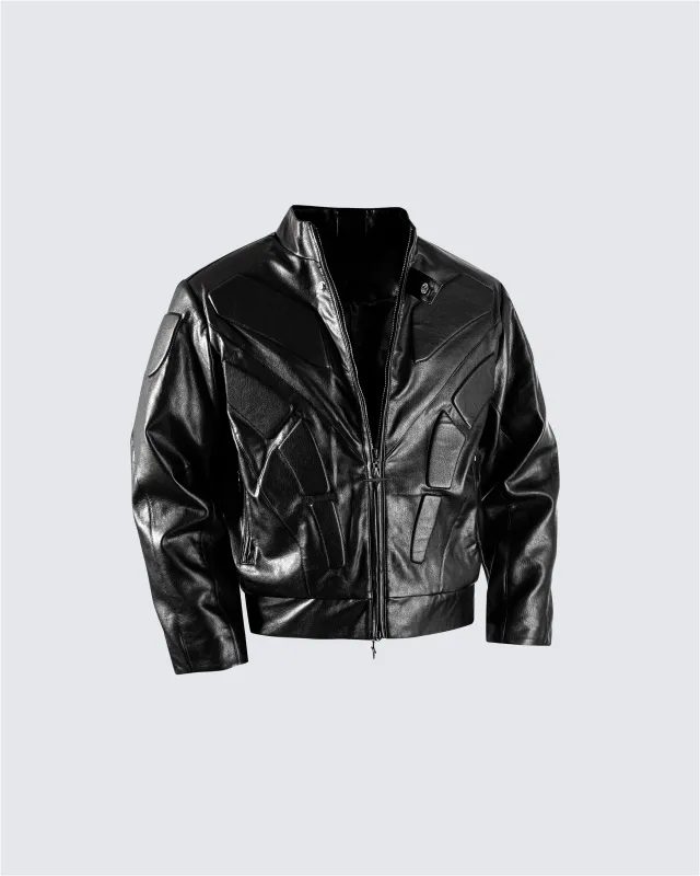 Structured Panel Faux Leather Jacket made by KIIKIO