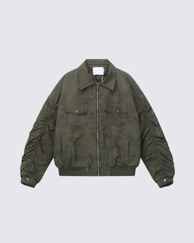 Ruched Sleeve Fleece-Lined Bomber Jacket sold by KIIKIO