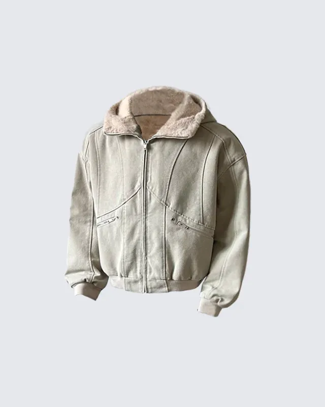 Faux Fur Lined Hooded Zip-Up Jacket sold by KIIKIO