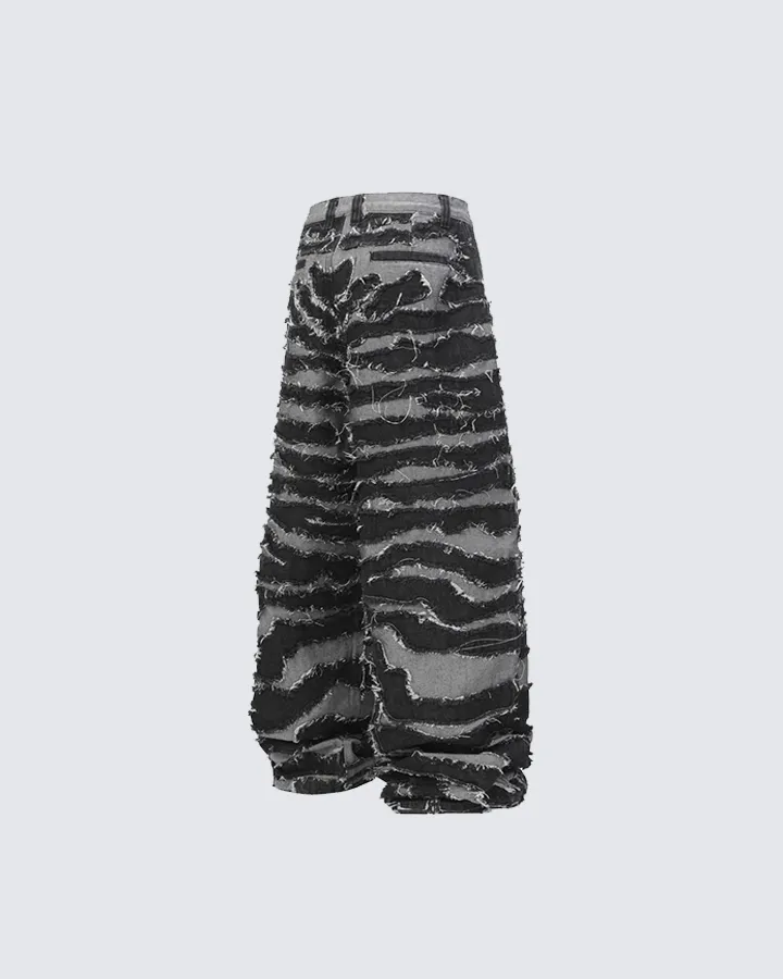 Distressed Zebra Print Wide-Leg Pants sold by KIIKIO product image thumbnail 4