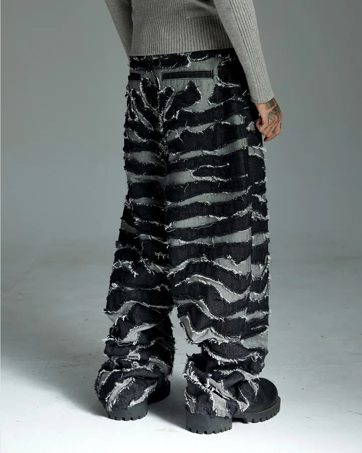 Distressed Zebra Print Wide-Leg Pants sold by KIIKIO product image thumbnail 2