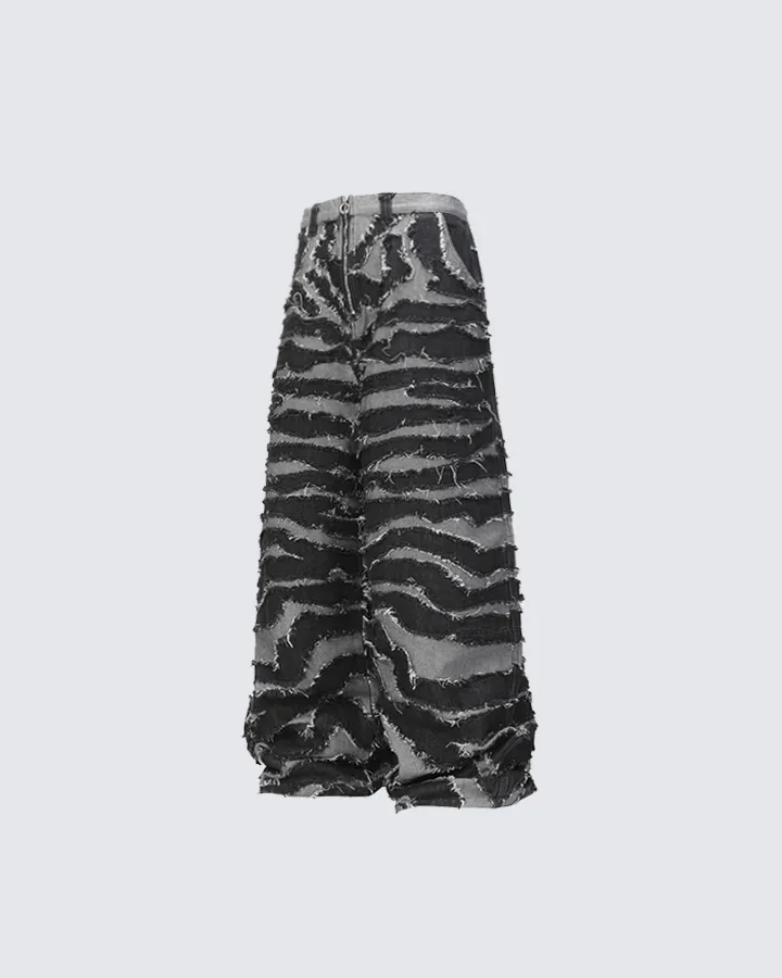 Distressed Zebra Print Wide-Leg Pants sold by KIIKIO