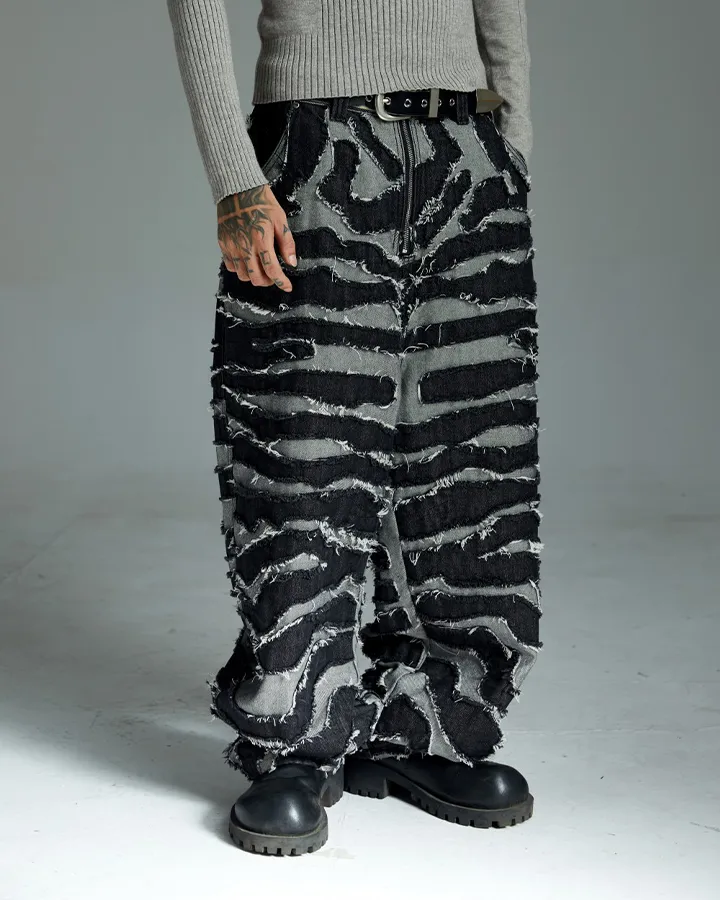 Distressed Zebra Print Wide-Leg Pants sold by KIIKIO product image thumbnail 3