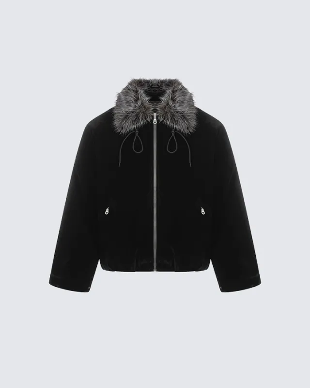 Faux Fur Trimmed Zip-Up Jacket sold by KIIKIO