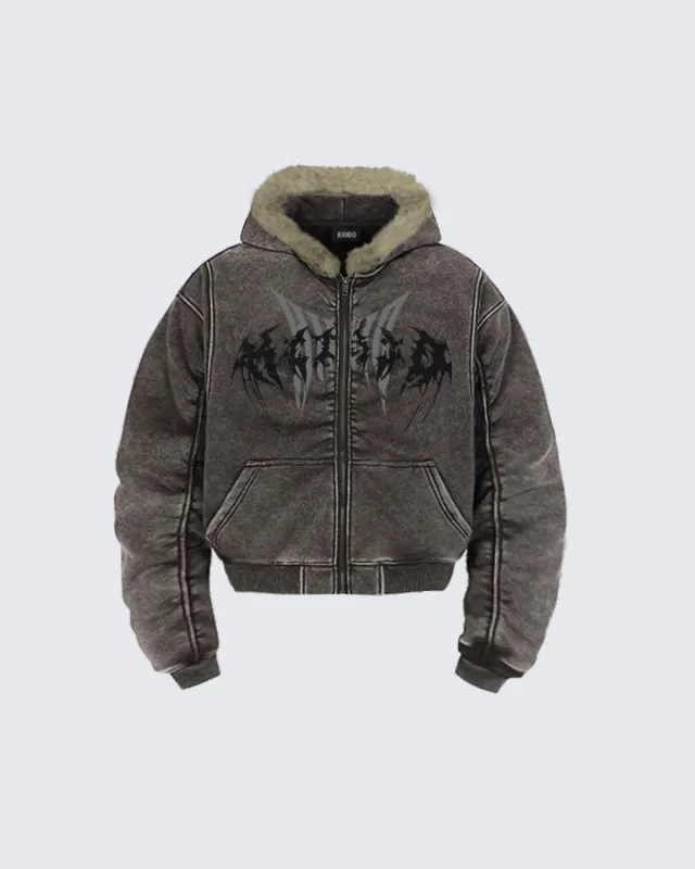 KIIKIO Washed Arc-Sleeve Hoodie sold by KIIKIO