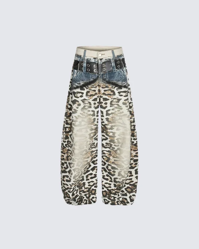Leopard Print Wide-Leg Jeans sold by KIIKIO