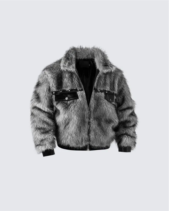 Faux Fur Bomber Jacket with Leather Details sold by KIIKIO