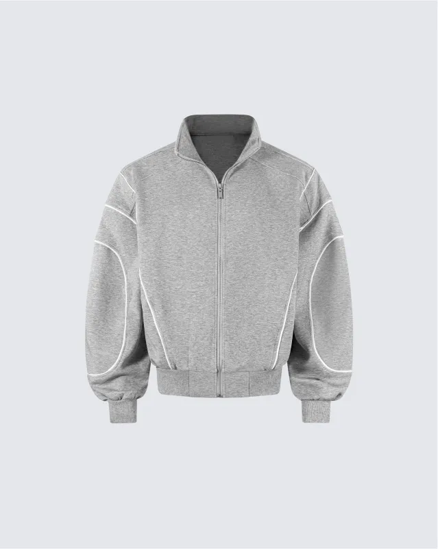 Loose-Fit Zip-Up Sweatshirt with White Piping sold by KIIKIO